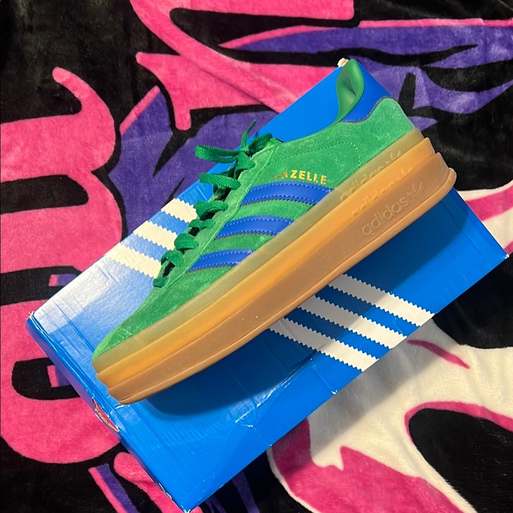 Adidas Gazelle Green and Blue Sneakers